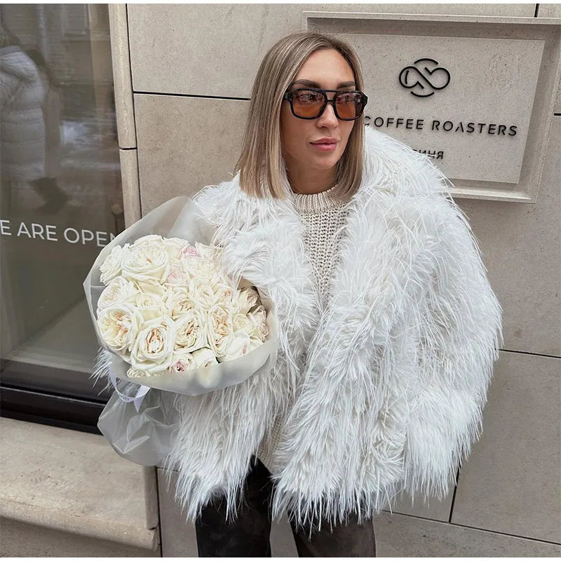 Luxury Winter Loose Women's Thick Fluffy Faux Fur Coats Fashion Solid Cropped Oversized Warm Jacket 2024 New Lady Chic Outerwear