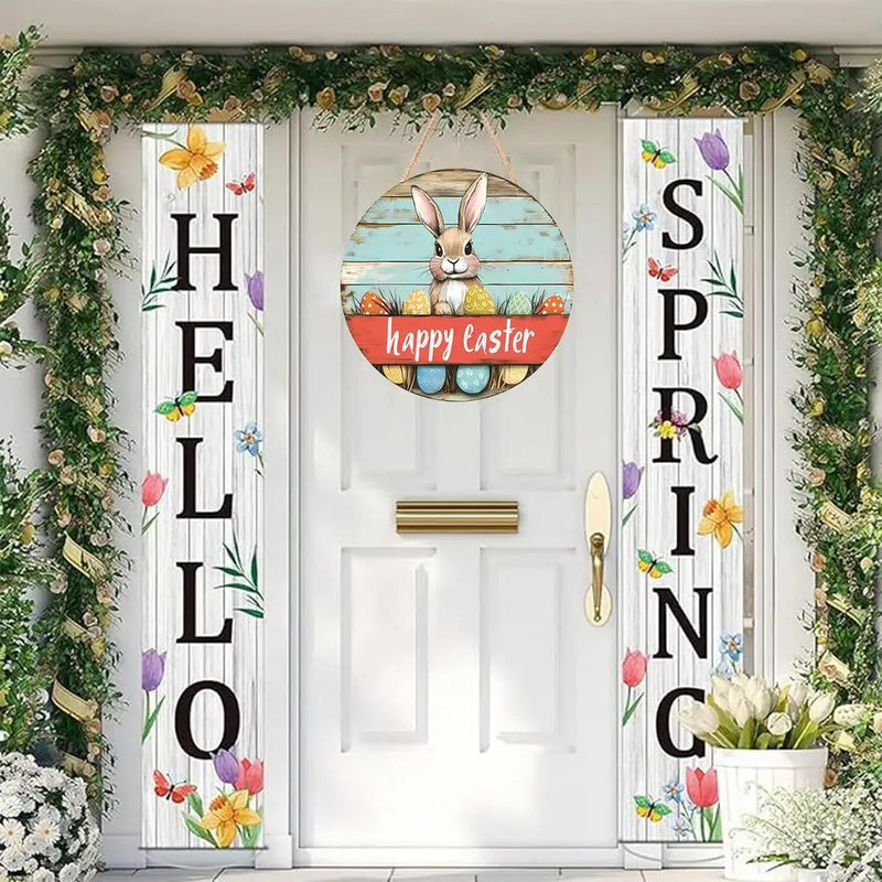 Easter Bunny Door Decorations Bunny Welcome Wood Door Sign Hanger Rabbit Farmhouse Easter Welcome Door Sign Decor For Porch Yard