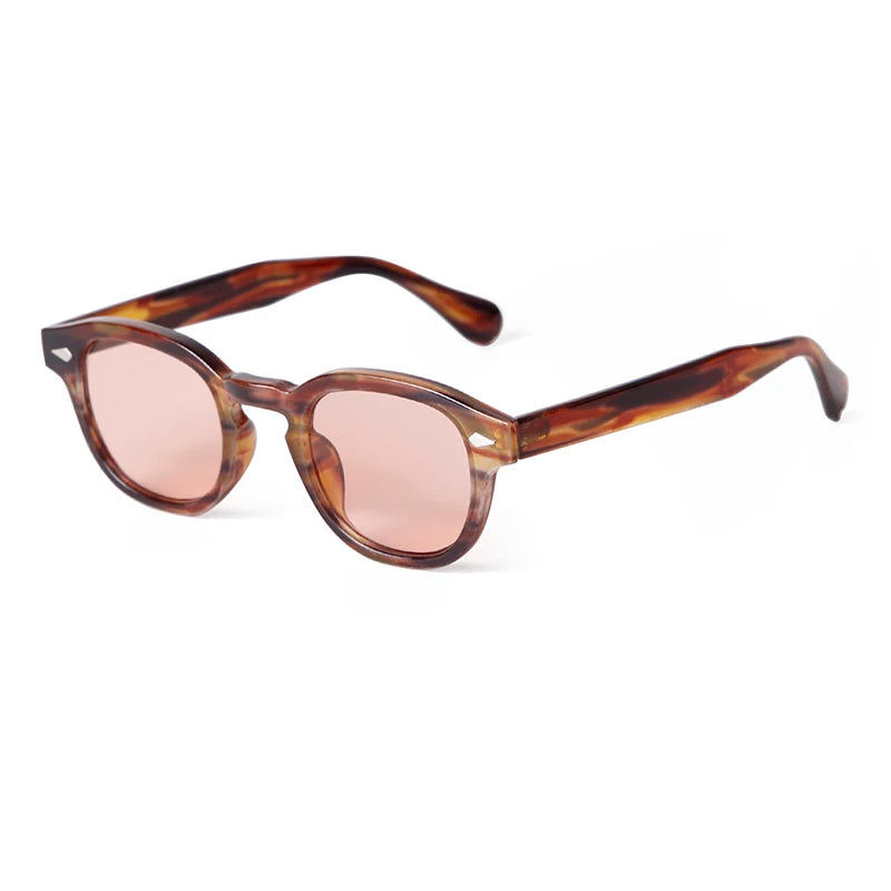 Vintage Tortoise Shell Round Sunglasses Women Men 2024 Brand Design Retro Rivet Yellow Blue Lens Square Sun Glasses Female UV400