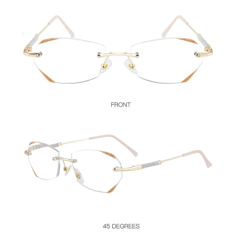 Women's Reading Glasses Fashion Rimless Diamond Cutting Frame Presbyopic Eyeglasses Optical Farsighted Eyewear Diopter 0 To +4.0