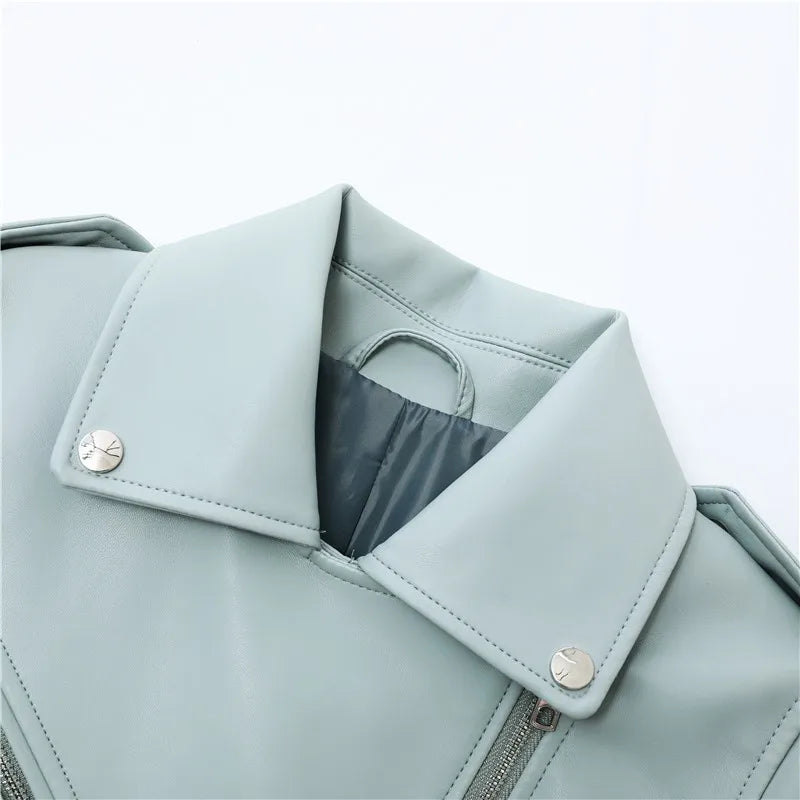 ZVRI Spring and Autumn 2023 The new belt detachable epaulet motorcycle jacket leather jacket