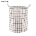 Household Dirty Clothes Basket Toy Storage Bucket Plaid Fabric Cotton Linen Dirty Clothes Basket Large Foldable Waterproof Stora