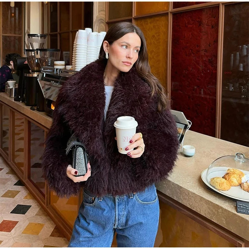 Luxury Winter Loose Women's Thick Fluffy Faux Fur Coats Fashion Solid Cropped Oversized Warm Jacket 2024 New Lady Chic Outerwear