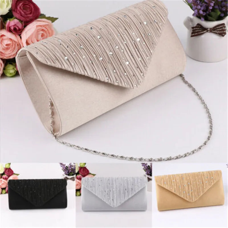 Women Evening Bag Satin Bridal Diamante Rhinestone Clutches For Women Wedding Party Envelope Crossbody Bags