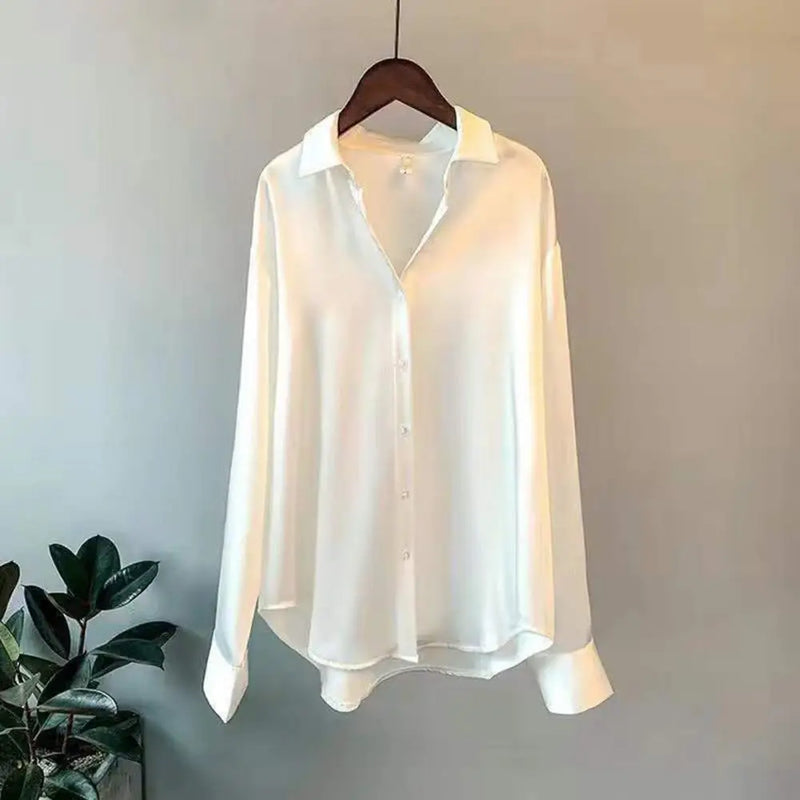 Anti-pilling  Popular Vintage Long Sleeve Draped Office Shirt Lightweight Office Shirt Turn-down Collar   Female Clothing