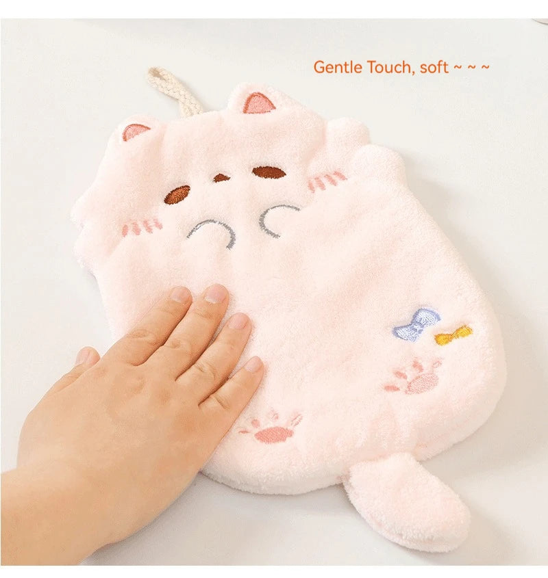 Cute Cartoon Tanuki Hanging Towel Coral Velvet Hair Does Not Lose Thick Cloth Kitchen Bathroom Absorbent Towels