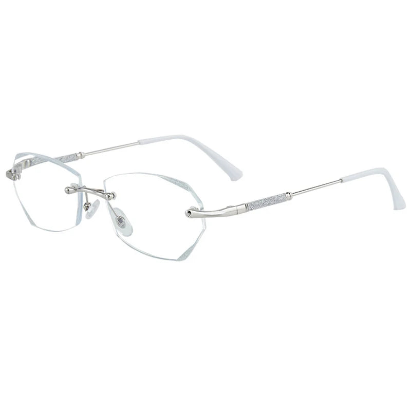 Women's Reading Glasses Fashion Rimless Diamond Cutting Frame Presbyopic Eyeglasses Optical Farsighted Eyewear Diopter 0 To +4.0