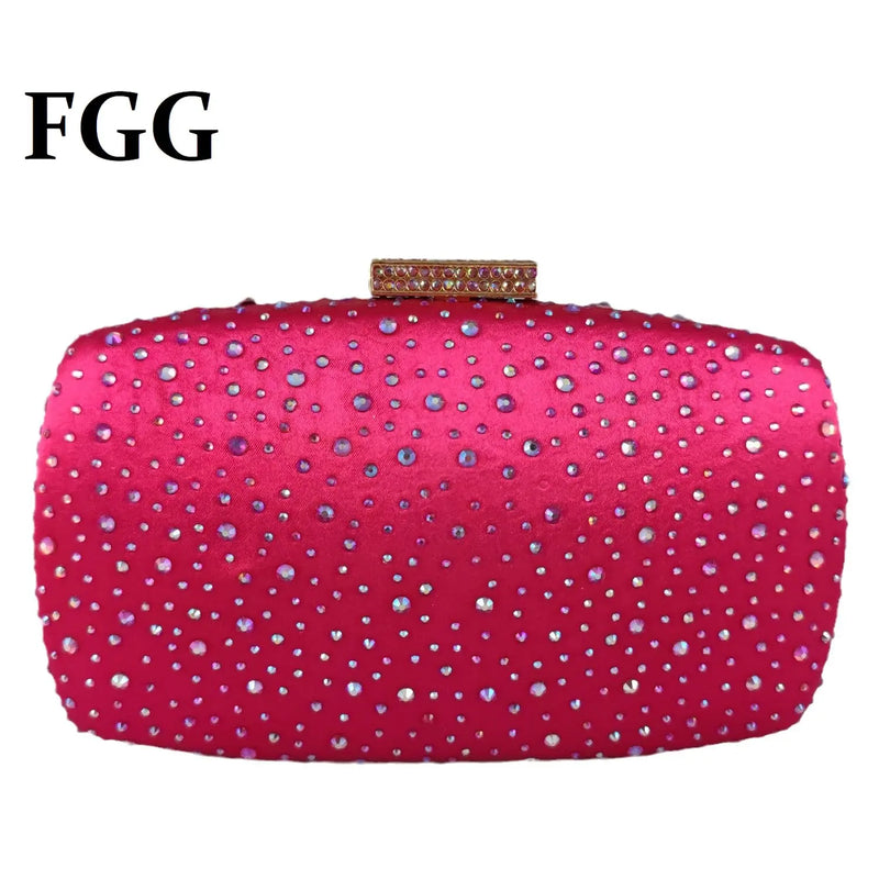 Boutique De FGG Women Fuchsia Evening Bags and Clutches Party Dinner Bridal Crystal Clutch Handbags and Purses