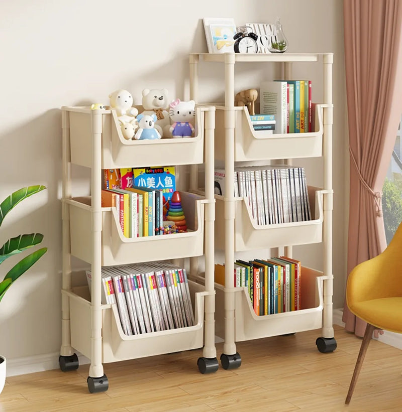 Trolley Bookshelf Portable Creative Kitchen Storage Rack Living Room Mobile Display Cabinet Corner Movable Bookshelf With Wheels