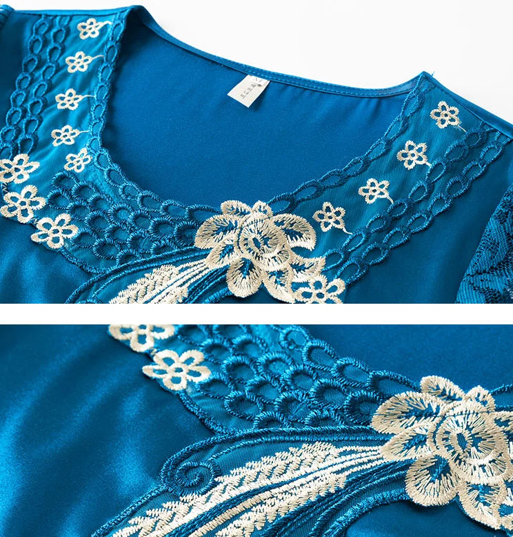 M-4XL Summer Clothing New fashion Satin Lace Tops Short Sleeve embroidery shirt Hollow out Women blouse