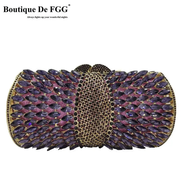 Boutique De FGG (in stock) Elegant Purple Women Crystal Evening Bags Ladies Diamond Minaudiere Wedding Clutch Handbag and Purse
