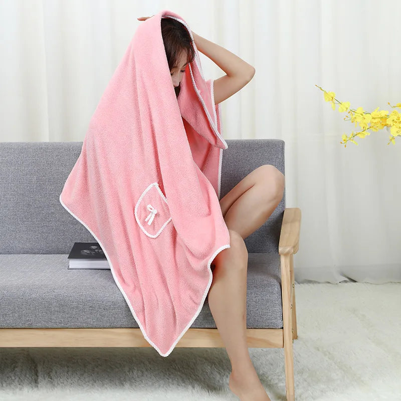 Pocket Coral Velvet Shower Skirt Pure Cotton Thickened Strong Absorbent Pack Bath Towel Chest Wrap Wearable Bath Towel