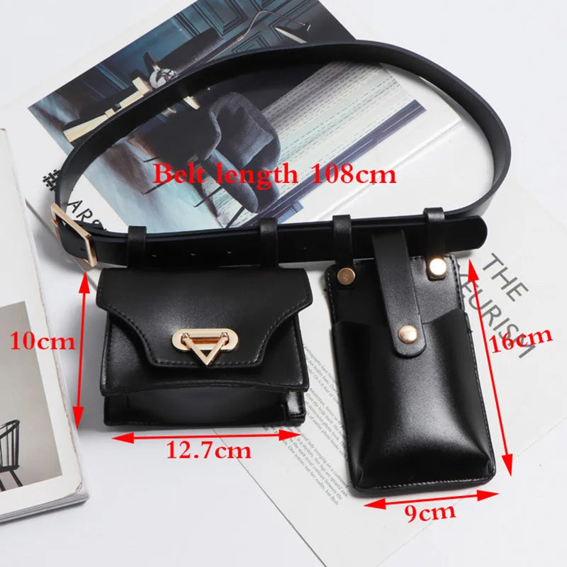 2PCS Woman Waist Bag Leather Crossbody Chest Bags For Female 2020 New Fanny Packs Designer Mini Belt Bag Girl Waist Phone Pouch