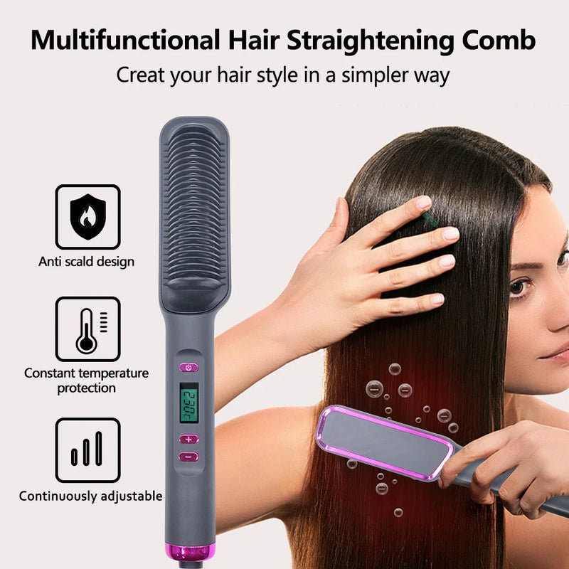 Electric Multifunctional Straight Hair Straightener Comb Hot Comb Negative Ion Anti-Scalding Styling Tool Straightening Brush
