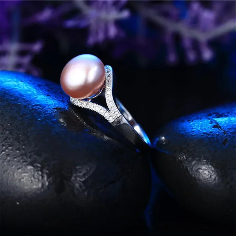 2020 New Trendy Pearl Jewelry Luxury Rings 100% Genuine Real Natural Freshwater Pearl Adjustable Ring For Mother Gift,8mm pearl