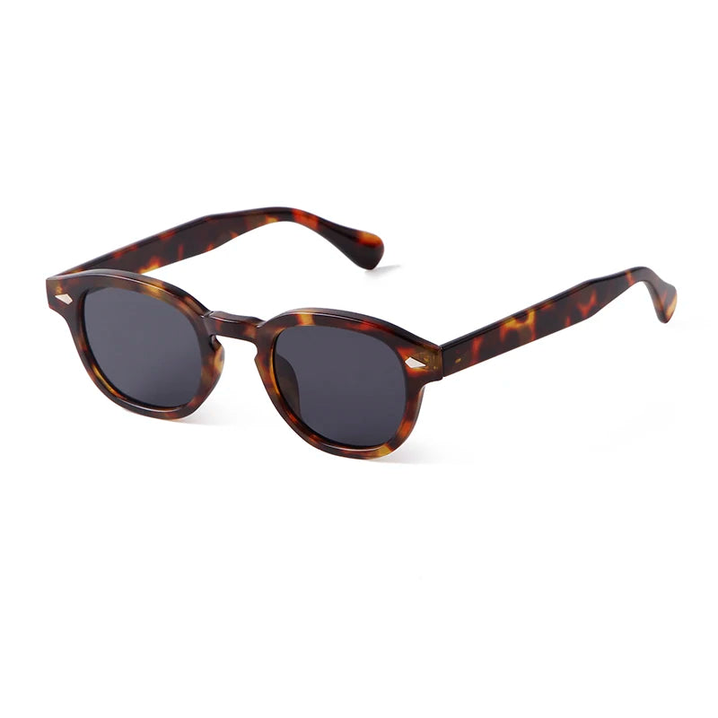Vintage Tortoise Shell Round Sunglasses Women Men 2024 Brand Design Retro Rivet Yellow Blue Lens Square Sun Glasses Female UV400