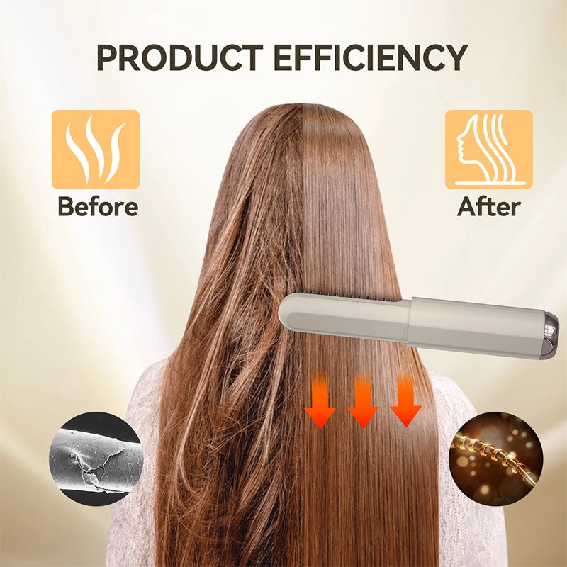Women's Electric Hair Brushes Beard Straightener Cordless Hair Straightener Brush Negative Ions Wireless Comb Iron for Travel