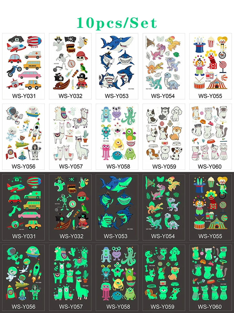 Luminous Tattoo 5 10pcs/Set Temporary Tattoos Mermaid Licorne Children Stickers for Kids Pokemon Tattoo Tattoo for Kids Unicorn