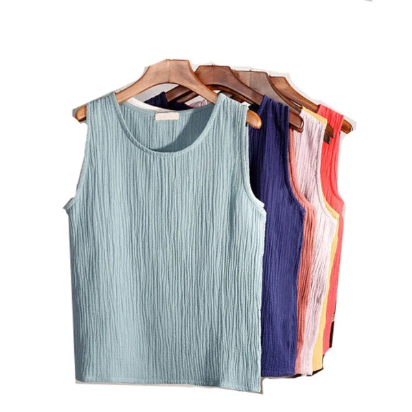 2024 New Summer fashion casual Linen Cotton Tanks Soft Conforatble blusas femeninas elegantes Vest Tops блузки больших размеров