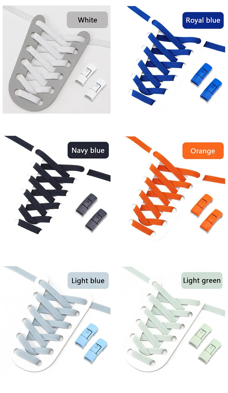 No Tie Shoe laces Press Lock Shoelaces without ties Elastic Laces Sneaker Kids Adult 8MM Widened Flat Shoelace for Shoes