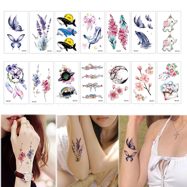 Small Waterproof Temporary Tattoo Sticker Colorful Leaf Flower Elephant Dolphin  Art Wrist Neck Women Kids Fake Mini Tatoo