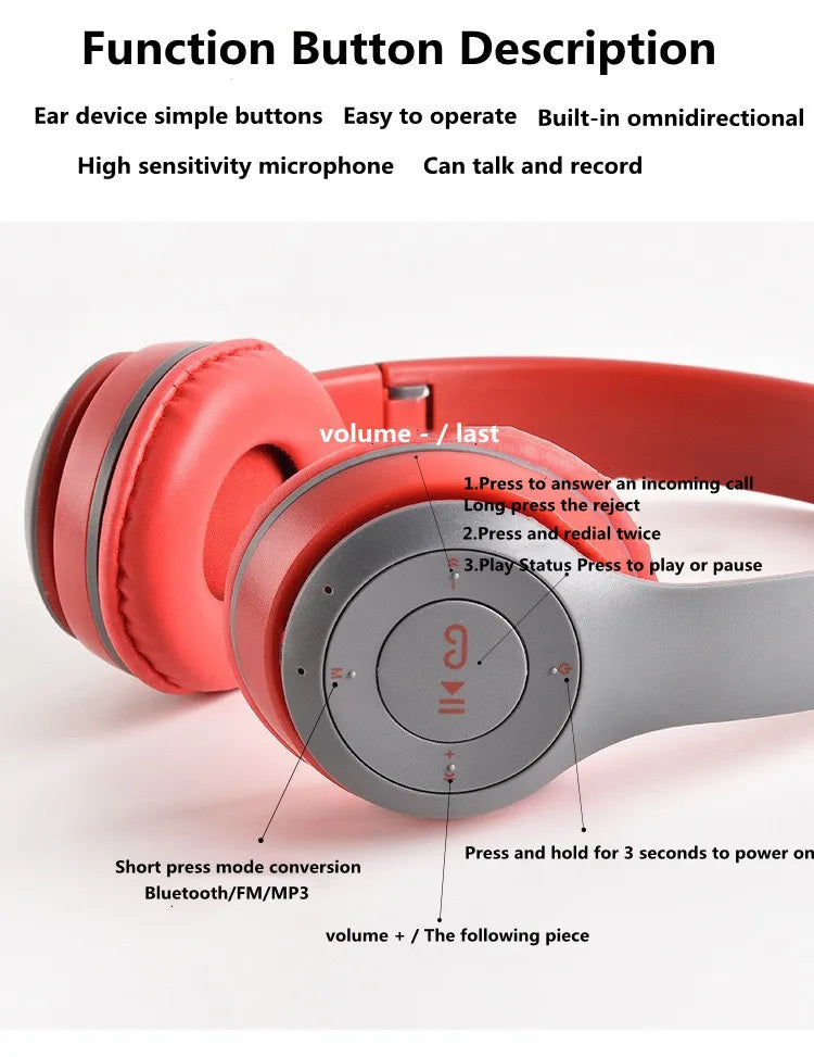 Stereo P47 Headset 5.0 Bluetooth Headset Folding Series Wireless Sports Game Headset for iPhone XiaoMi