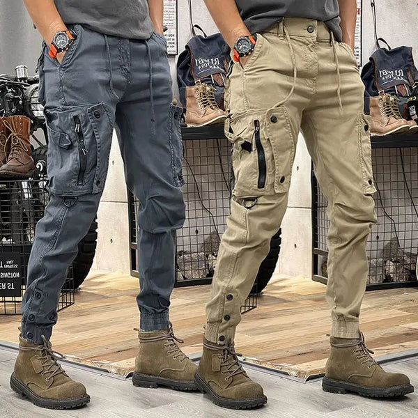 Military Tactical Cargo Pants Mens Army Casual Trousers Zipper Multi-Pocket Cotton Joggers Fashion Khaki Black Plus Size Elastic