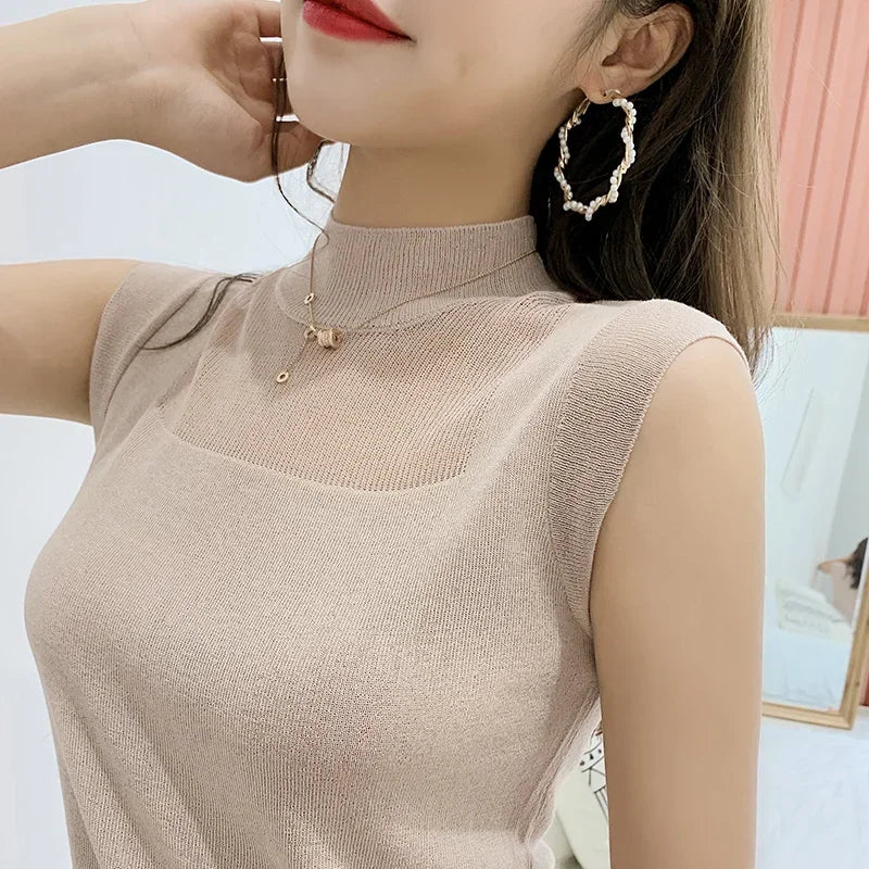 Blouse Women Blusas Mujer De Moda 2023 Verano Top Female Women Blouses Sleeveless Knitted Blouse Shirt Tops Women Blusa B494