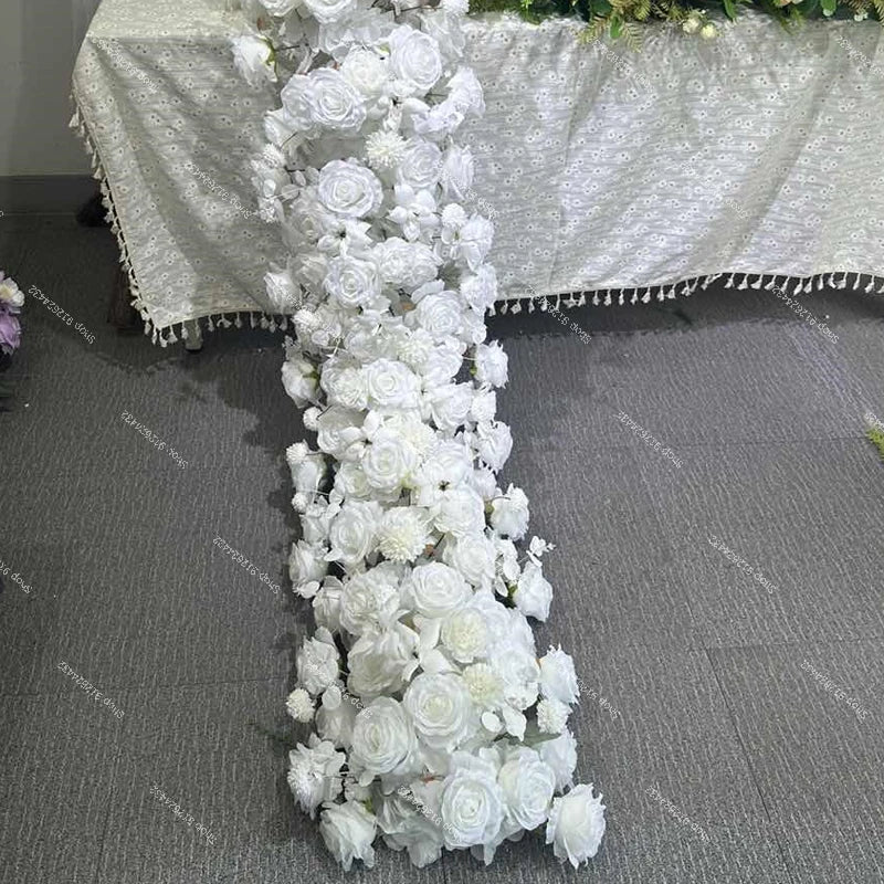 2M Luxurious Pink Rose Runner Flower Row Wedding Backdrop Decor Floral Arrangement Sofa Table Party table Window Display Props