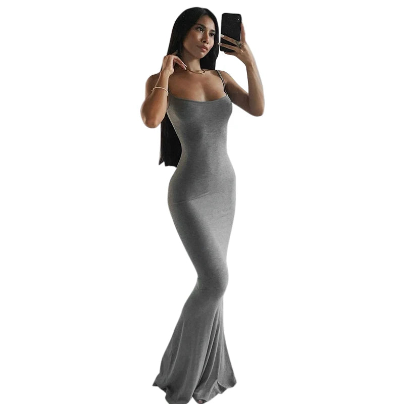 Women Backless Sexy Maxi Dress 2022 Spring Satin Slip Sleeveless Slim Party Concise платье Female Bodycon Dress Elegant Clothing