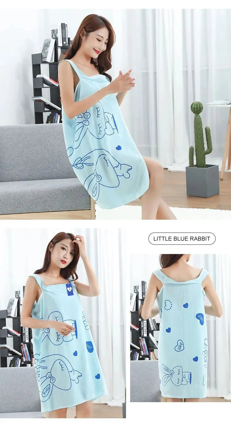 Wearable Bath Towel Love Rabbit Increase Thickened Adult Women Wipe Chest Bath Skirt Absorbent Sweat Steam Skirt Sauna