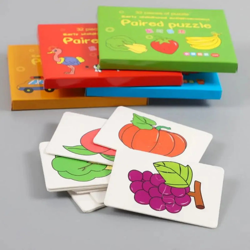 32 Pcs Enlightenment Card Matching Puzzle Early Education Cartoon Pattern Cognitive Boys and Girls Toys