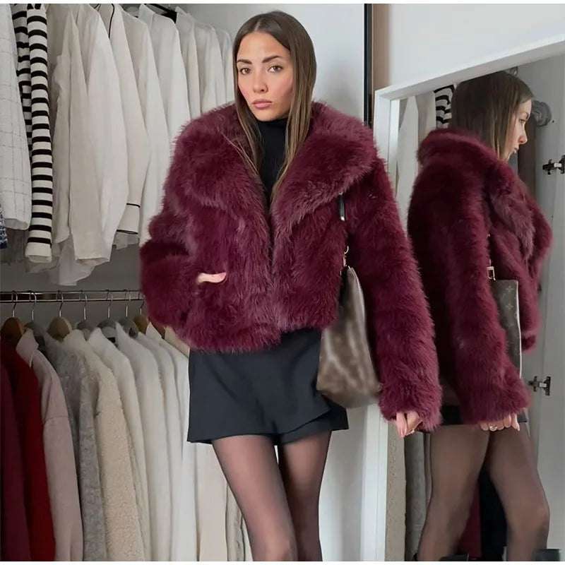 Luxury Winter Loose Women's Thick Fluffy Faux Fur Coats Fashion Solid Cropped Oversized Warm Jacket 2024 New Lady Chic Outerwear