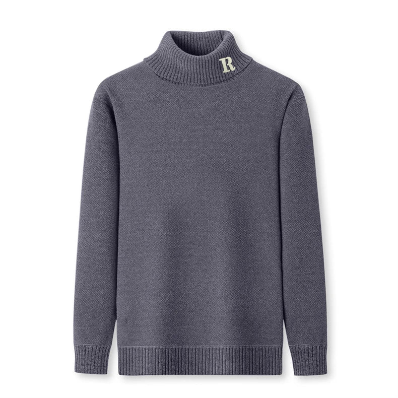 Luxury brand sweater men's high neck designer new trend R embroidery casual Korean top winter plush thick warm knitted pullover