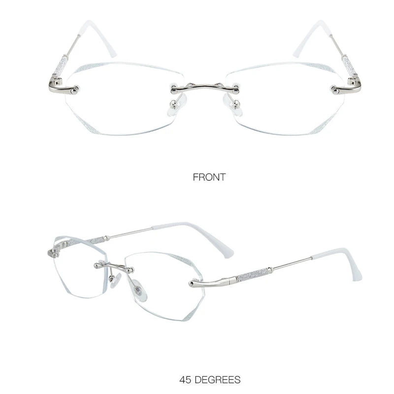 Women's Reading Glasses Fashion Rimless Diamond Cutting Frame Presbyopic Eyeglasses Optical Farsighted Eyewear Diopter 0 To +4.0