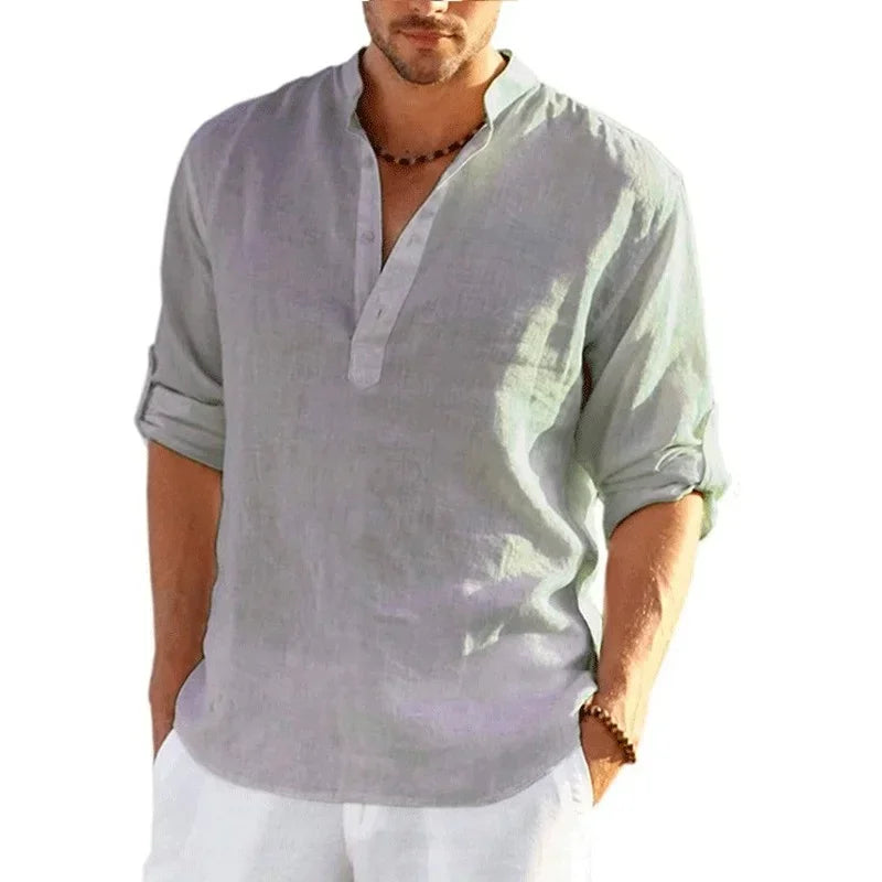 New Cotton Linen Shirts for Men Casual Shirts Lightweight Long Sleeve Henley Beach Shirts Hawaiian T Shirts for Men