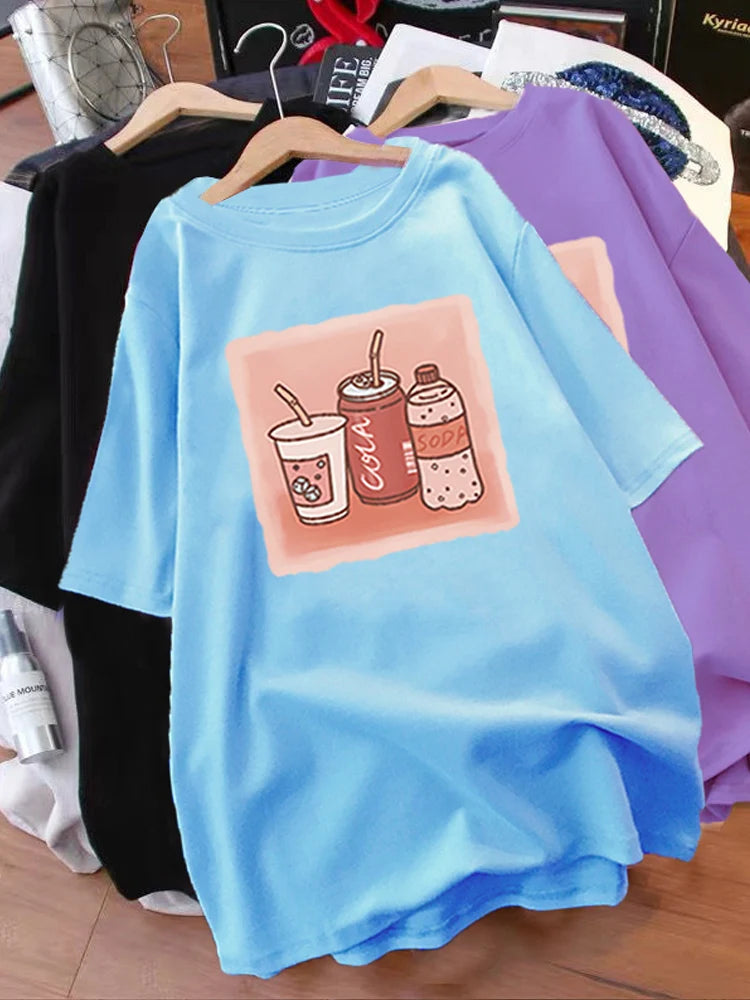 Pink Short Sleeve Oversized T-shirt Women's Loose Mid-Length Summer Printed O-Neck Tee European Style 2023 New Lover Tops
