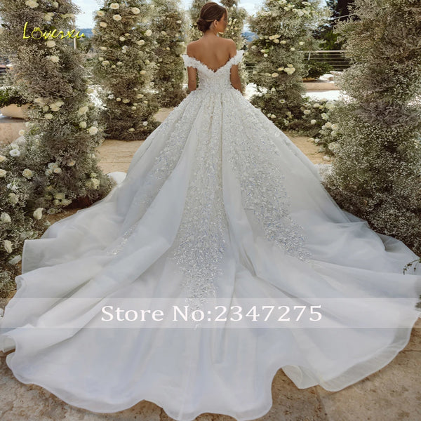 Loverxu Ball Gown Princess Wedding Dresses 2024 Sweetheart Off The Shoulder Vestido De Novia Lace Sequined Shiny Robe De Mariee