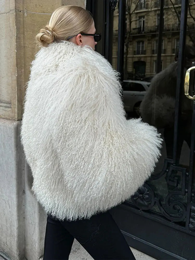 Luxury Winter Loose Women's Thick Fluffy Faux Fur Coats Fashion Solid Cropped Oversized Warm Jacket 2024 New Lady Chic Outerwear