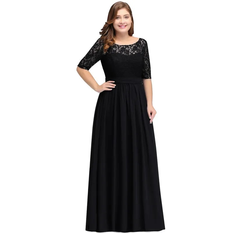 Lace Plus Size Evening Dresses Women Birthday Gift Lady Half Sleeve Tea Length Wedding Guest Party Gown Bridesmaid Robes A-line