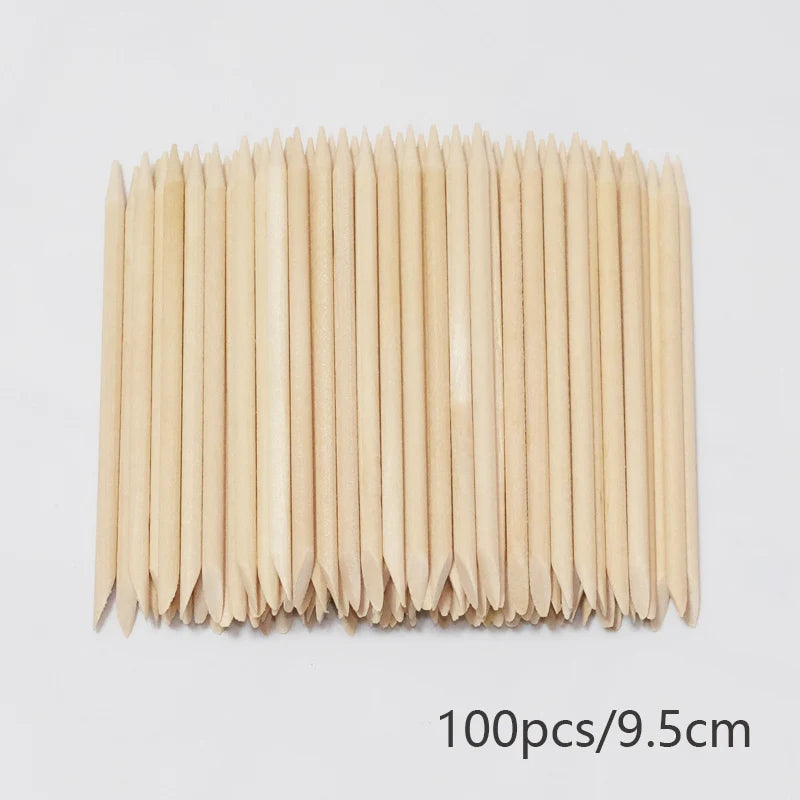 Lurayee Nail Cuticle Pusher Orange Wood Sticks Nail Manicures Remover Wooden Design Nail Gel Polish Drawing Stick for Nail Art