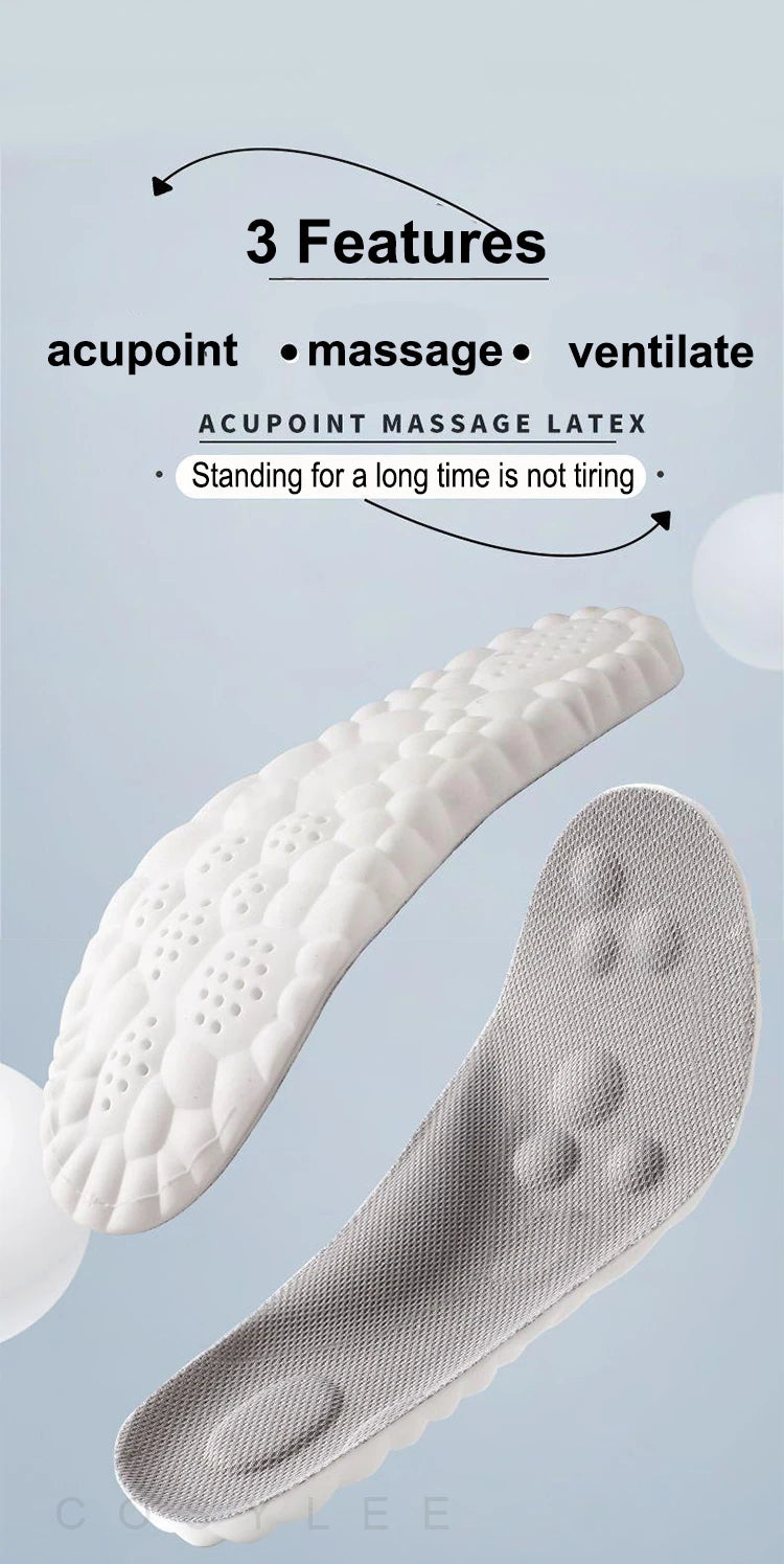 High Elasticity Latex Sport Insoles Soft Shoe Pads Arch Support Orthotic Insoles Breathable Deodorant Shock Absorption Cushion