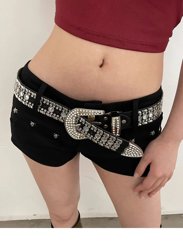 Y2K N Niche Personality Spice Broad Belt Female Adornment 2024 New Style Rhinestone With Pants Fashion Belt