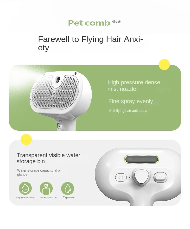3-in-1 Dog Hair Brush Cat Hair Brush Electric Pet Cleaning Brush Steam Spray Brush Massage Hair Removal Comb anti-Tangle Brush
