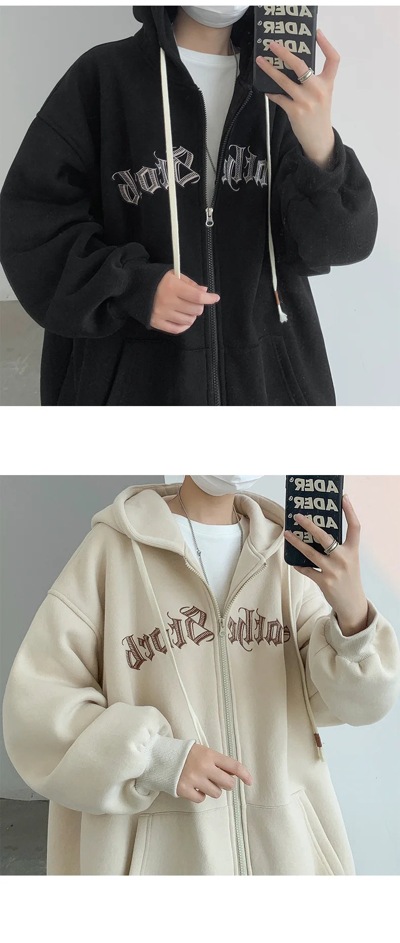 Y2k Women Vintage Zip Up Hoodies Harajuku Casual Letter Print Drawstring Hooded Sweatshirts Korean Goth Streetwear Jackets Coats