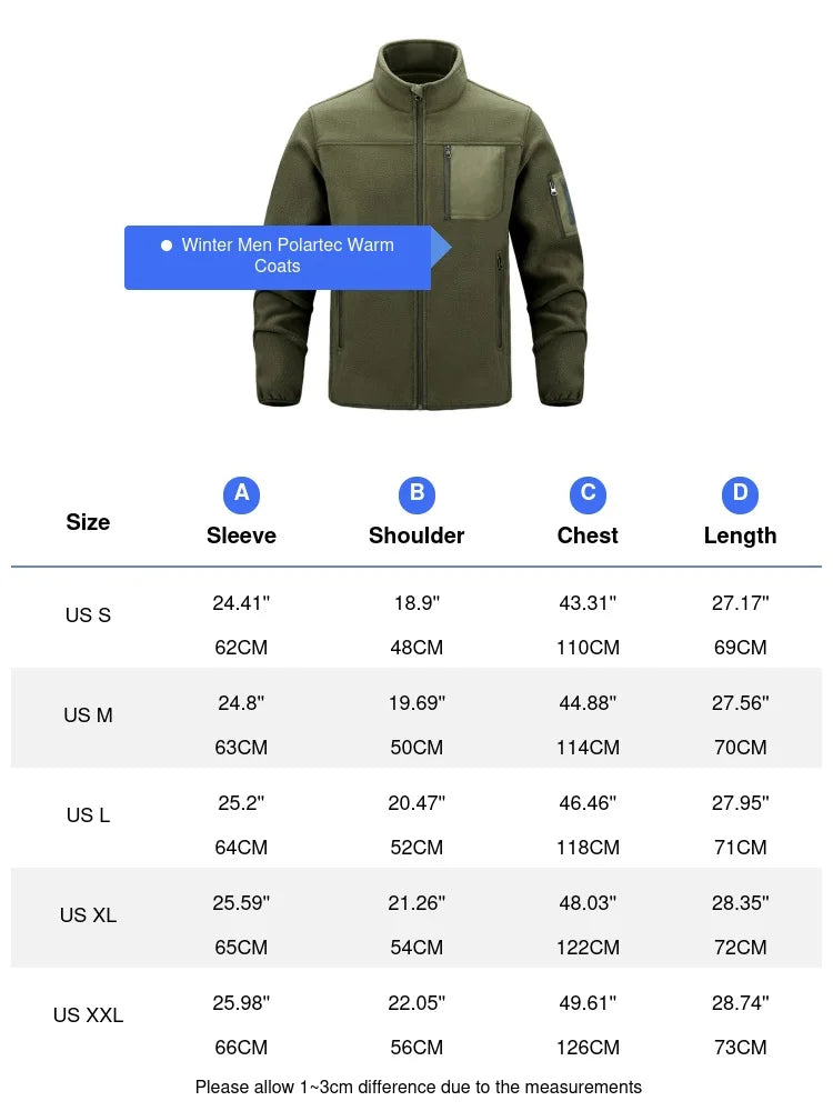 Winter Men Polartec Warm Jackets Casual Man Fleece Lined Windbreaker Coats Men Soft Shell Stand Collar Tactical Hiking Jackets