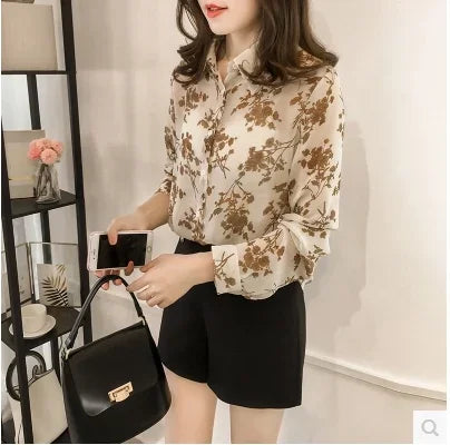 New Fashion Woman Blouses Long Sleeve Print Chiffon Blouse Shirt Loose Clothes OL Shirts Women Blusa Feminina Tops  1058 40