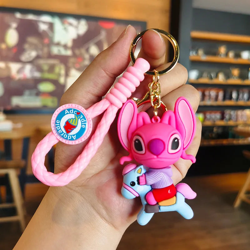 New Anime Disney Keychain Cartoon Mickey Mouse Minnie Lilo & Stitch Cute Doll Keyring Ornament Key Chain Pendant Kids Toys Gifts