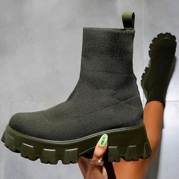 Boots Women Autumn 2023 New Platform Breathable Knitted Elastic Wedges Socks Boots Thick Bottom Thick Heel Ankle Boots Woman