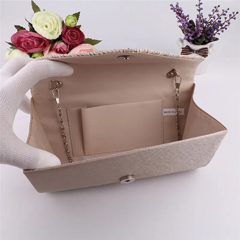 Women Evening Bag Satin Bridal Diamante Rhinestone Clutches For Women Wedding Party Envelope Crossbody Bags